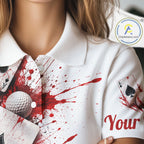 White & Red Poker Golf Polo Shirt Custom Name Splatter Poker Golf Top For Team, Golfer Gifts