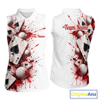 White & Red Poker Golf Sleeveless Polo Shirt Custom Name Splatter Poker Golf Top For Team, Golfer Gifts