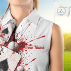 White & Red Poker Golf Sleeveless Polo Shirt Custom Name Splatter Poker Golf Top For Team, Golfer Gifts