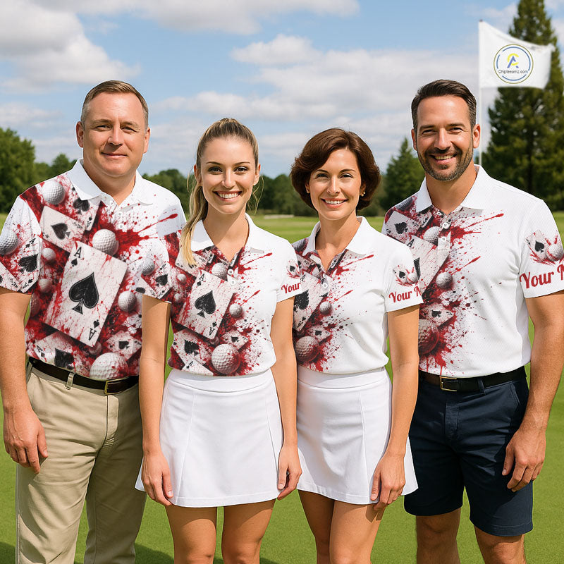 White & Red Poker Golf Polo Shirt Custom Name Splatter Poker Golf Top For Team, Golfer Gifts