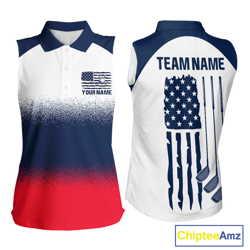 Golf Sleeveless Polo Shirts Us Flag Custom Red, White And Blue Golf Team Patriotic Golf Clothings