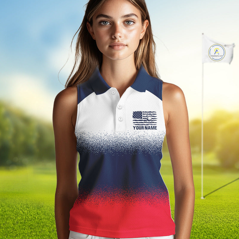 Golf Sleeveless Polo Shirts Us Flag Custom Red, White And Blue Golf Team Patriotic Golf Clothings