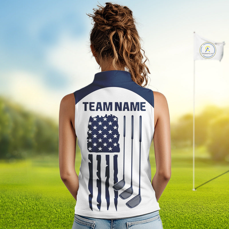 Golf Sleeveless Polo Shirts Us Flag Custom Red, White And Blue Golf Team Patriotic Golf Clothings