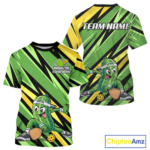 Yellow & Green Strikes Pickle Pickleball Shirt Custom Funny Pickle Team Jersey Pickleball Shirt