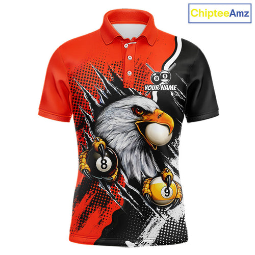 Black And Orange Claws 8 Ball & 9 Ball Polo Shirts Custom Eagle Billiard Team Apparel