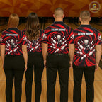 Custom Red Swirl Skull Bowling Polo 1/4-Zip Shirt Skeleton Bowling Team Jerseys