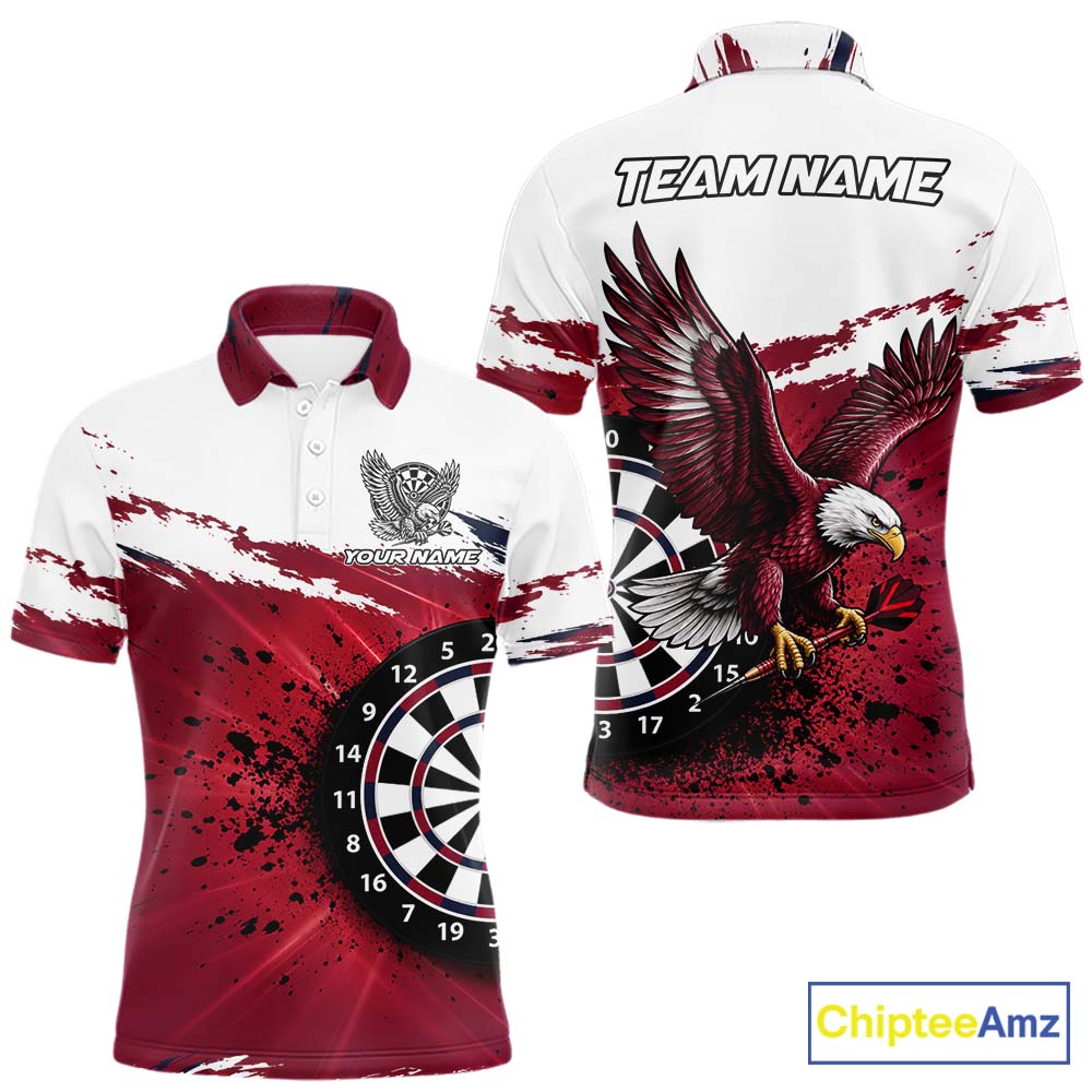 White Maroon Splatter Darts Shirt Eagle Darts Polo 1/4 Zip Custom Darts Jersey Darts Team Gift