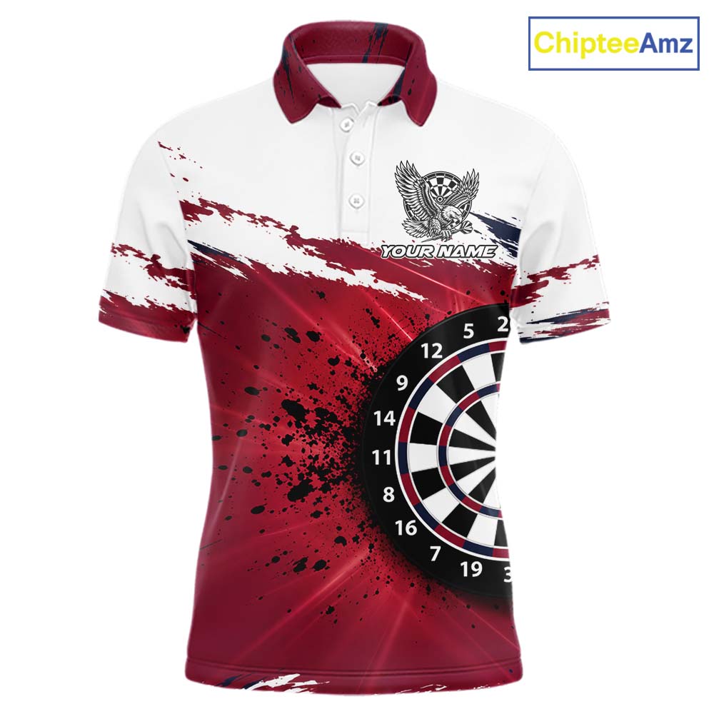 White Maroon Splatter Darts Shirt Eagle Darts Polo 1/4 Zip Custom Darts Jersey Darts Team Gift