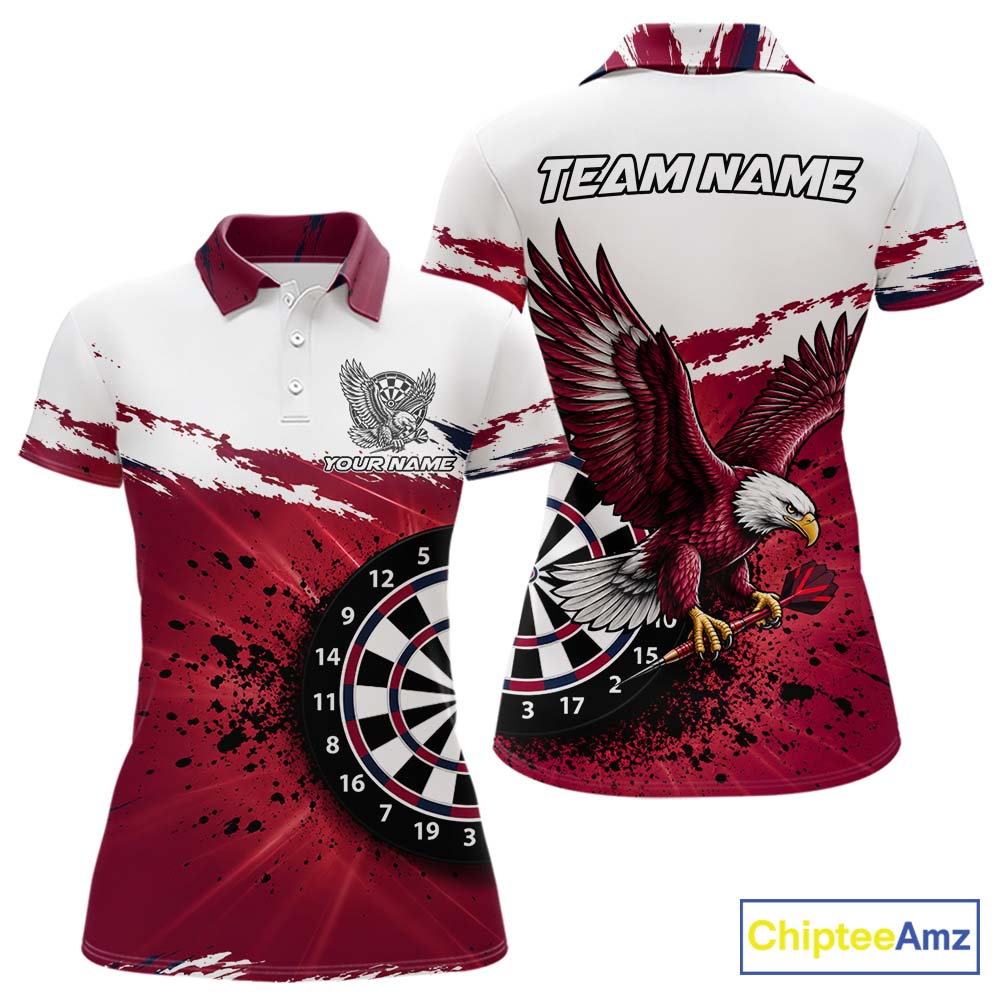 White Maroon Splatter Darts Shirt Eagle Darts Polo 1/4 Zip Custom Darts Jersey Darts Team Gift