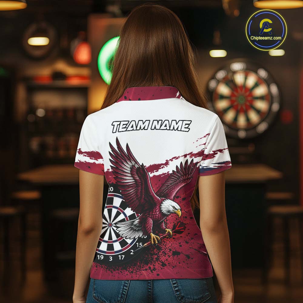White Maroon Splatter Darts Shirt Eagle Darts Polo 1/4 Zip Custom Darts Jersey Darts Team Gift