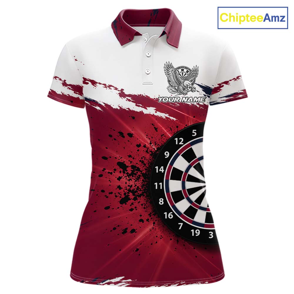White Maroon Splatter Darts Shirt Eagle Darts Polo 1/4 Zip Custom Darts Jersey Darts Team Gift