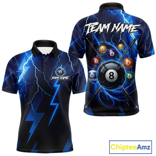Thunder Lightning Billiard Ball Shirt Custom Blue Flames 8 Ball Billiard Pool Jersey