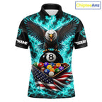 Teal Fire Flame Eagle US Flag Pool Ball 3D Billiard Shirt Personalized 8 Ball Billiard Attire