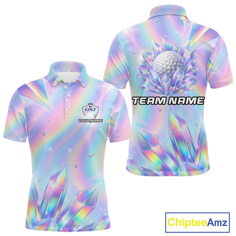 Golf Polo Shirt Custom Holographic Diamond Crystal Golf Ball Custom Name Golf Shirts For Team