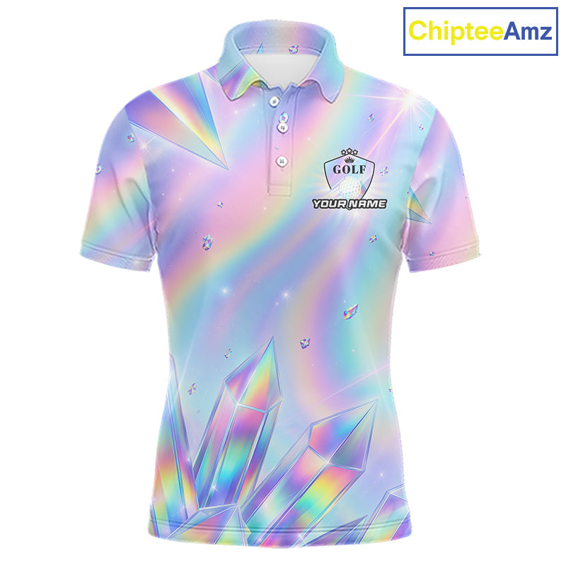 Golf Polo Shirt Custom Holographic Diamond Crystal Golf Ball Custom Name Golf Shirts For Team