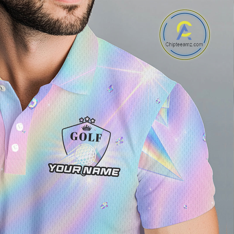 Golf Polo Shirt Custom Holographic Diamond Crystal Golf Ball Custom Name Golf Shirts For Team