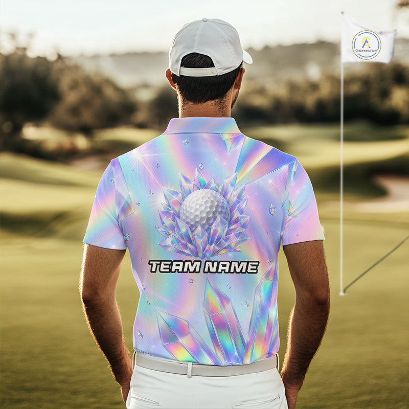 Golf Polo Shirt Custom Holographic Diamond Crystal Golf Ball Custom Name Golf Shirts For Team
