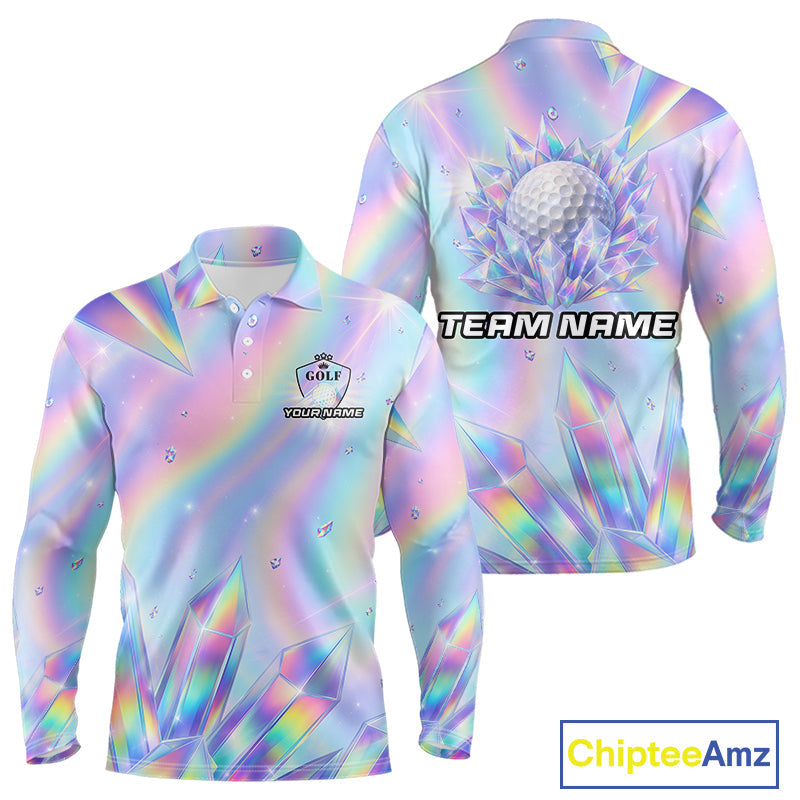 Golf Polo Shirt Custom Holographic Diamond Crystal Golf Ball Custom Name Golf Shirts For Team