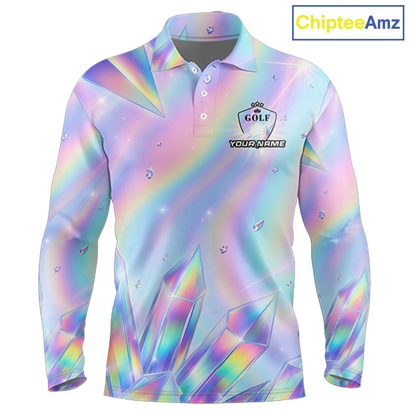Golf Polo Shirt Custom Holographic Diamond Crystal Golf Ball Custom Name Golf Shirts For Team