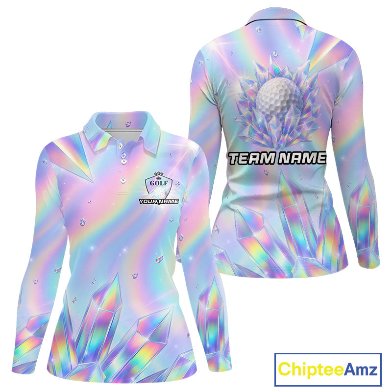 Golf Polo Shirt Custom Holographic Diamond Crystal Golf Ball Custom Name Golf Shirts For Team