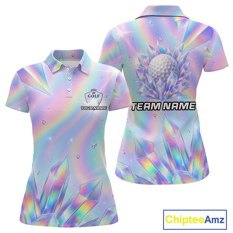 Golf Polo Shirt Custom Holographic Diamond Crystal Golf Ball Custom Name Golf Shirts For Team
