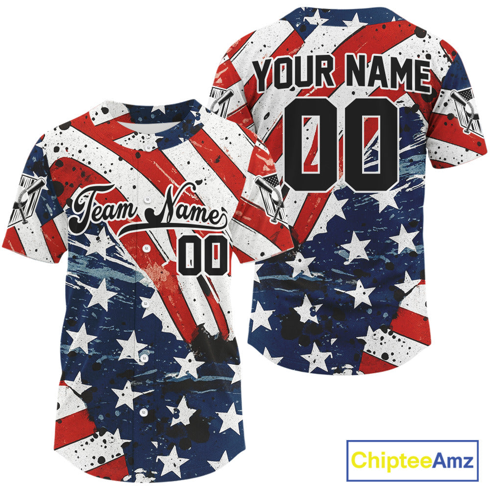 Custom Red And Blue Patriotic Baseball Shirt Outfits US Flag Baseball Jerseys