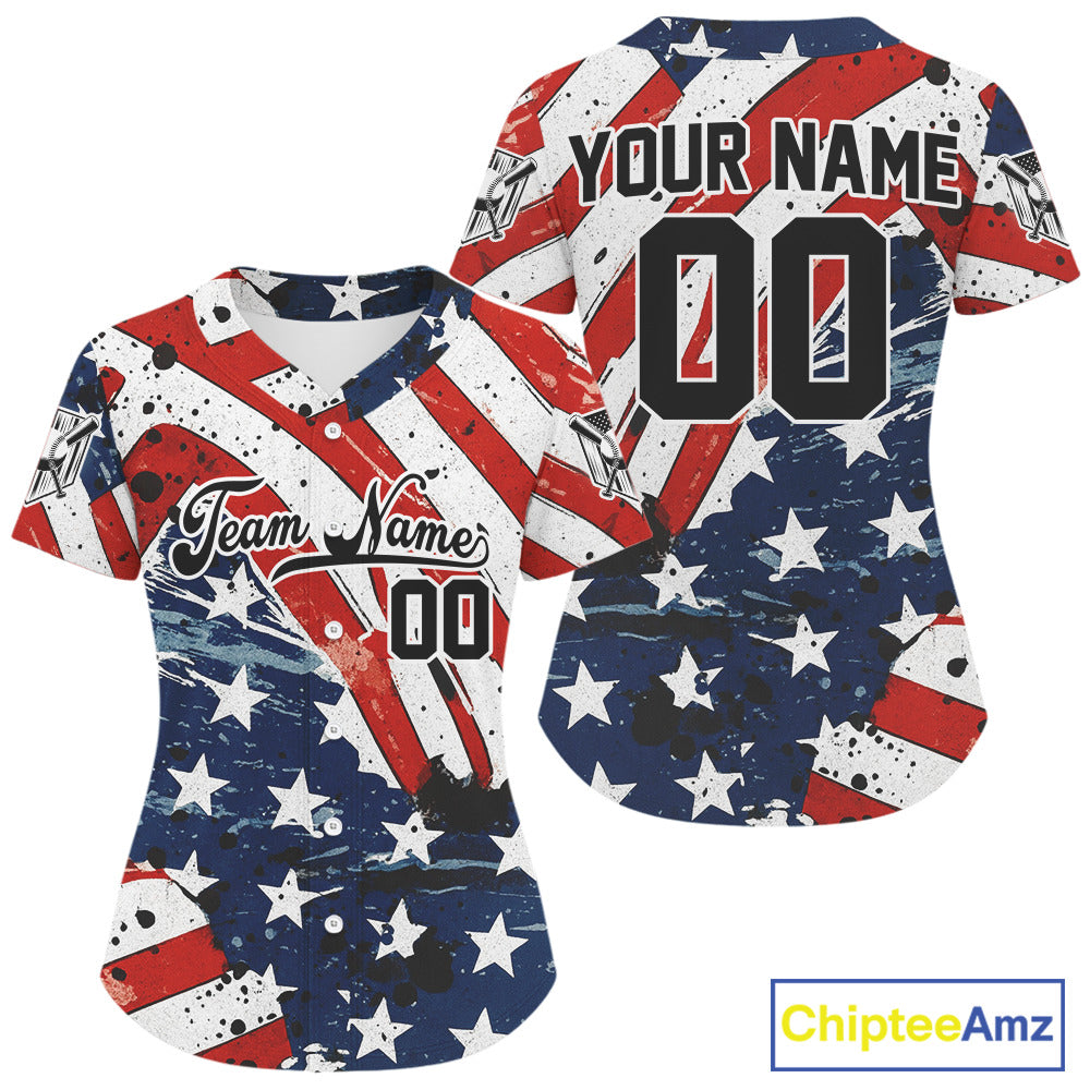 Custom Red And Blue Patriotic Baseball Shirt Outfits US Flag Baseball Jerseys