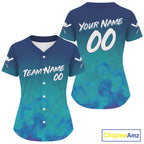 Custom Blue And White Baseball Shirt Outfits Grunge Ocean Baseball Jerseys