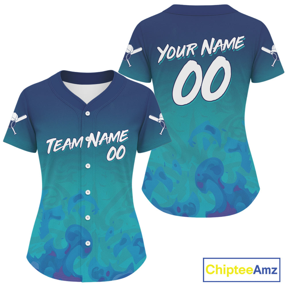 Custom Blue And White Baseball Shirt Outfits Grunge Ocean Baseball Jerseys