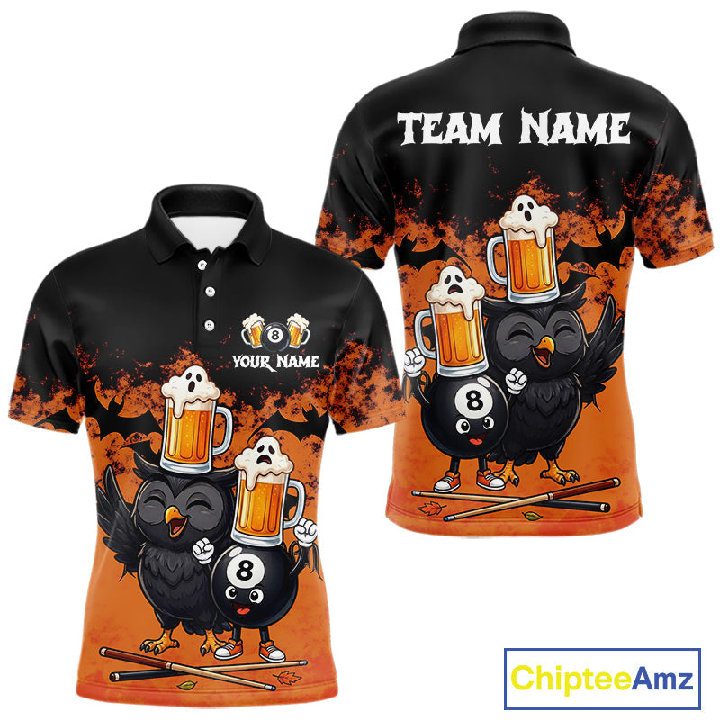Halloween Pool Billiard Team Shirts Custom Funny Beer Owl & 8 Ball Pool Jersey