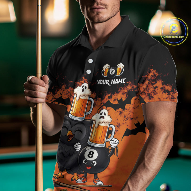 Halloween Pool Billiard Team Shirts Custom Funny Beer Owl & 8 Ball Pool Jersey