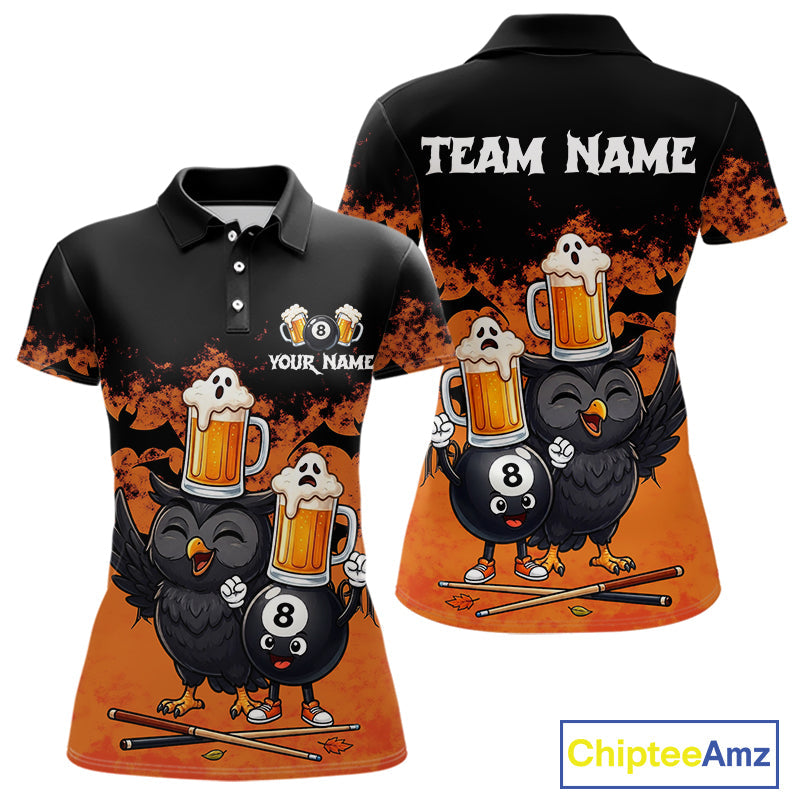 Halloween Pool Billiard Team Shirts Custom Funny Beer Owl & 8 Ball Pool Jersey