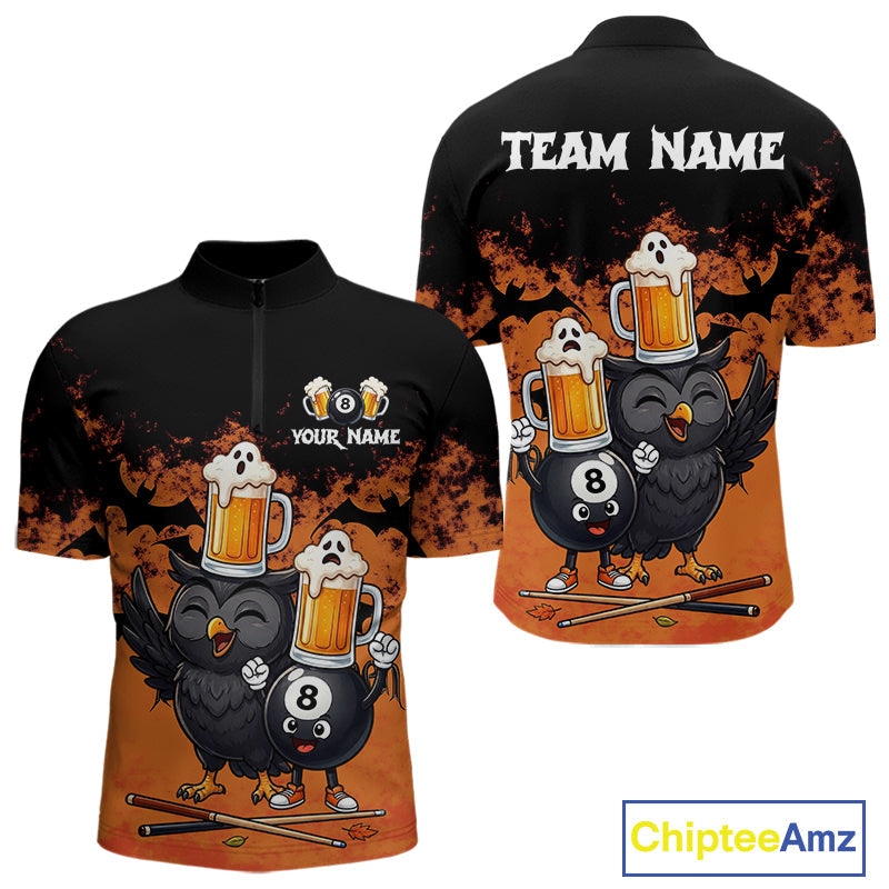 Halloween Pool Billiard Team Shirts Custom Funny Beer Owl & 8 Ball Pool Jersey