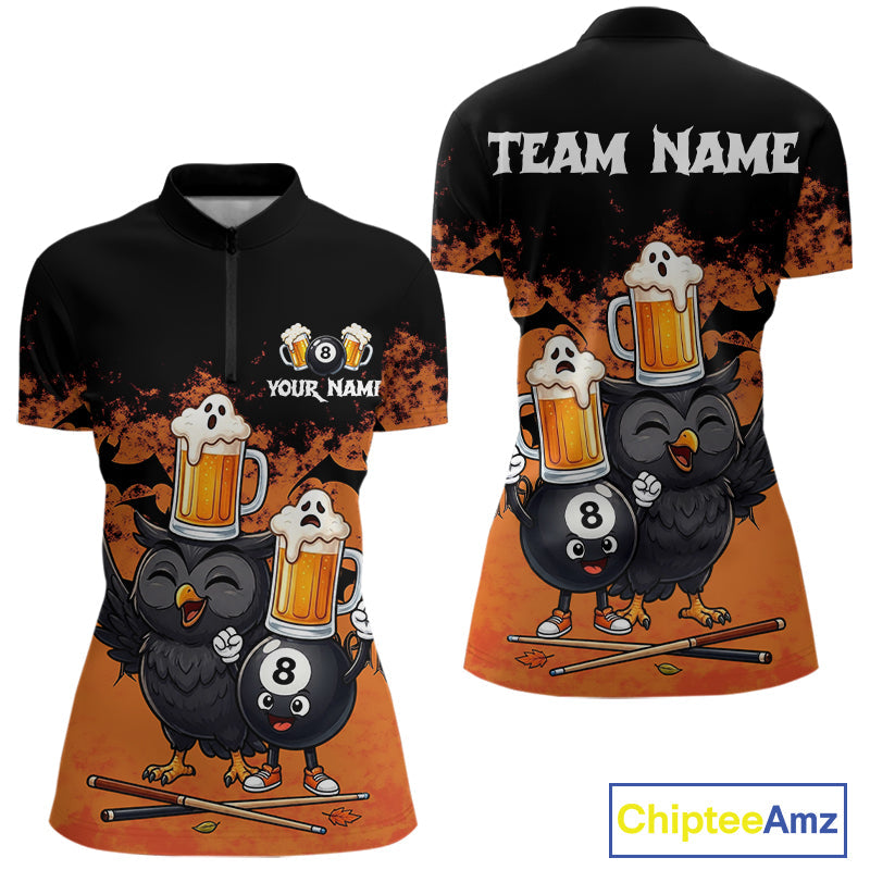 Halloween Pool Billiard Team Shirts Custom Funny Beer Owl & 8 Ball Pool Jersey