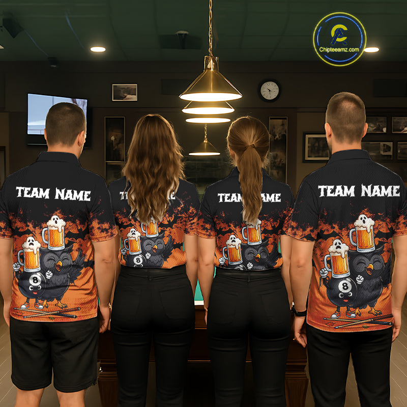 Halloween Pool Billiard Team Shirts Custom Funny Beer Owl & 8 Ball Pool Jersey