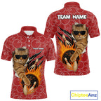 Custom Funny Cat Bowling Shirts, Red Camo Flame Cool Bowling Uniform For Team Bowlers