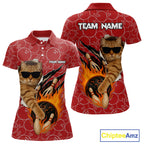 Custom Funny Cat Bowling Shirts, Red Camo Flame Cool Bowling Uniform For Team Bowlers