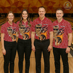 Custom Funny Cat Bowling Shirts, Red Camo Flame Cool Bowling Uniform For Team Bowlers