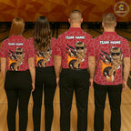 Custom Funny Cat Bowling Shirts, Red Camo Flame Cool Bowling Uniform For Team Bowlers