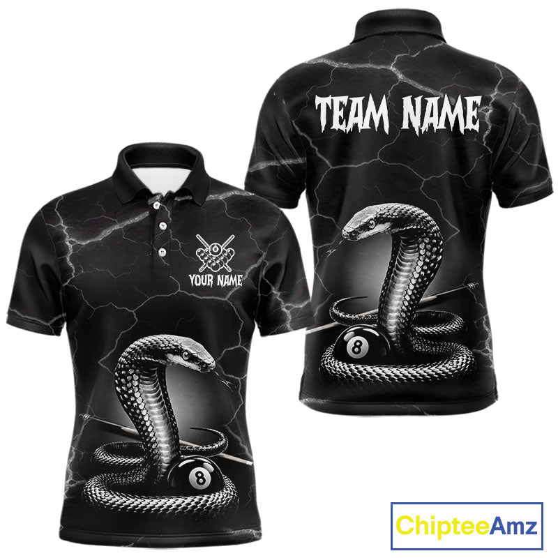 Custom Cobra Snake 8 Ball Pool Polo Shirt Black Thunder Billiards Team Tournament Shirts