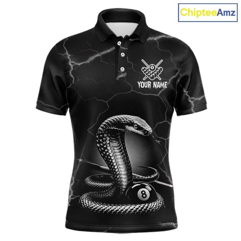Custom Cobra Snake 8 Ball Pool Polo Shirt Black Thunder Billiards Team Tournament Shirts