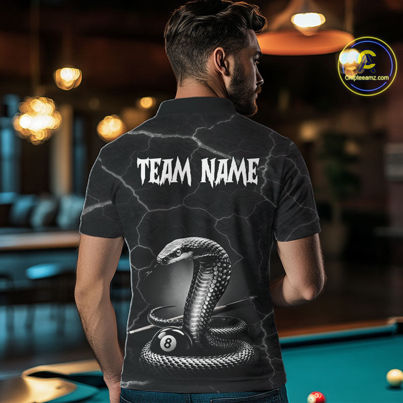 Custom Cobra Snake 8 Ball Pool Polo Shirt Black Thunder Billiards Team Tournament Shirts
