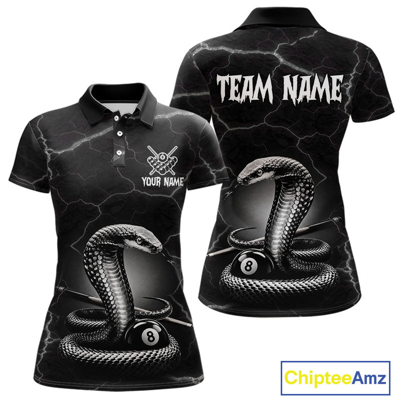 Custom Cobra Snake 8 Ball Pool Polo Shirt Black Thunder Billiards Team Tournament Shirts