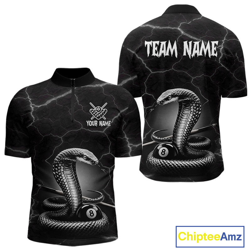 Custom Cobra Snake 8 Ball Pool Polo Shirt Black Thunder Billiards Team Tournament Shirts