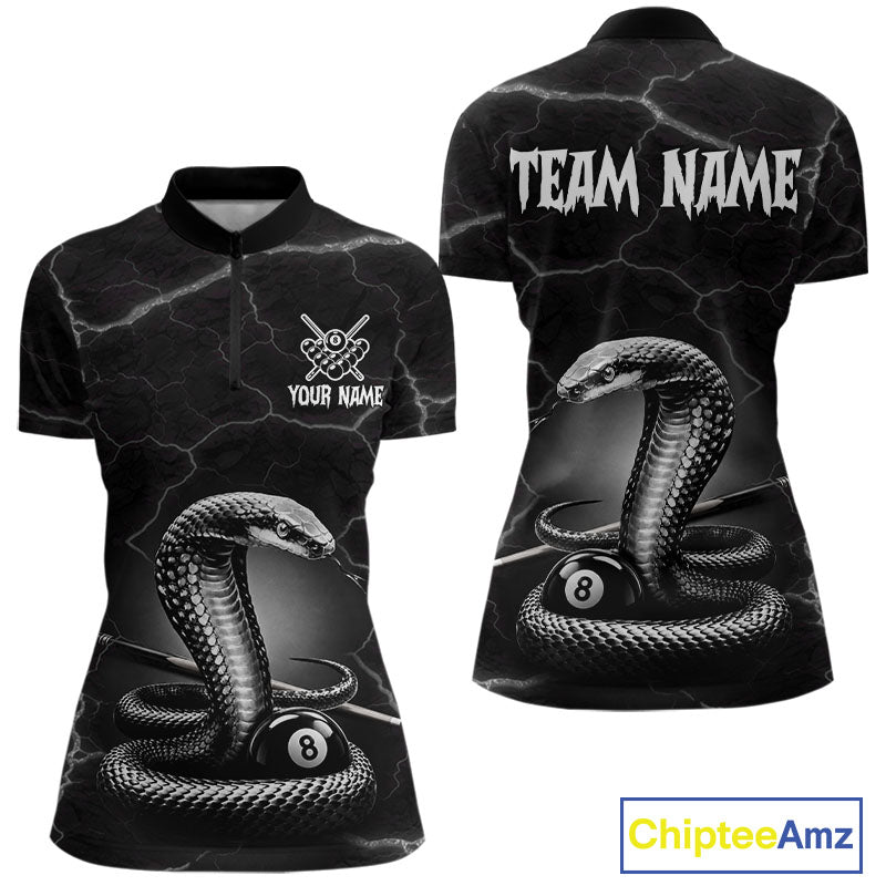 Custom Cobra Snake 8 Ball Pool Polo Shirt Black Thunder Billiards Team Tournament Shirts