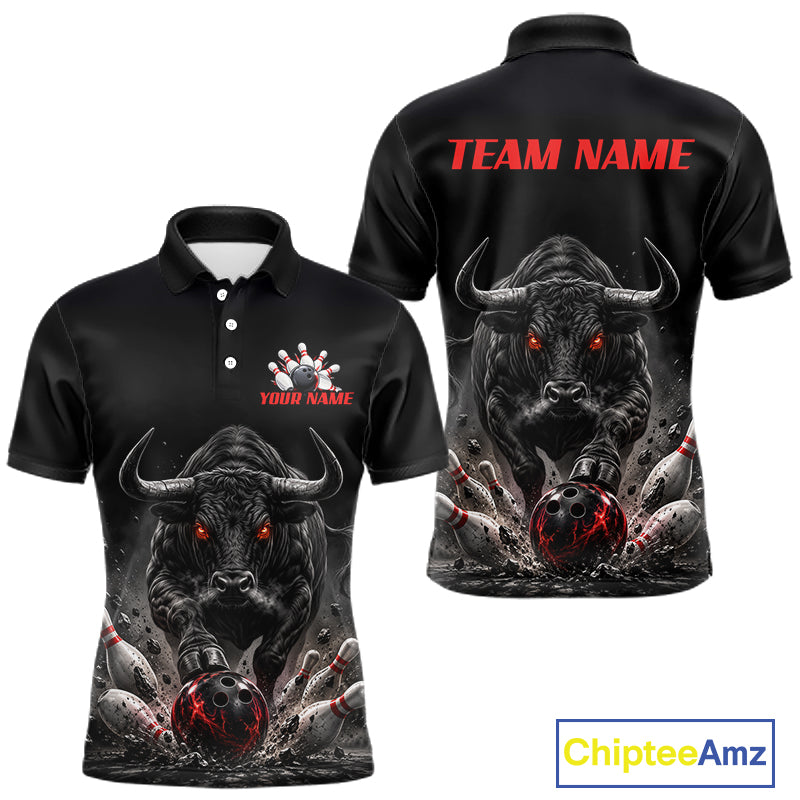 Funny Bowling Polo 1/4-Zip Shirt Angry Bull Bowling Jersey Custom Bowling Tournament Shirt