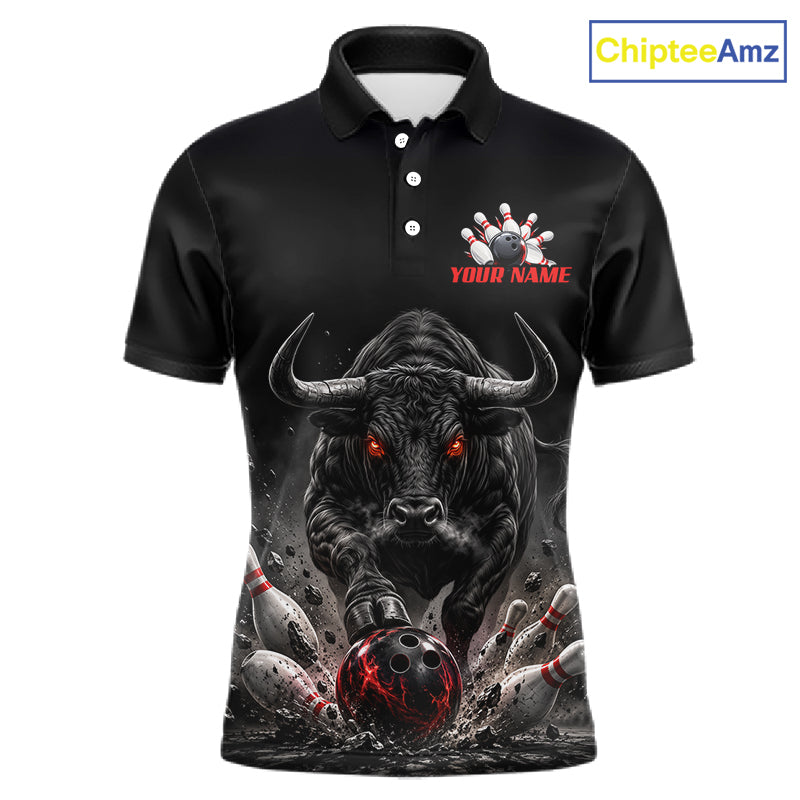 Funny Bowling Polo 1/4-Zip Shirt Angry Bull Bowling Jersey Custom Bowling Tournament Shirt