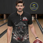 Funny Bowling Polo 1/4-Zip Shirt Angry Bull Bowling Jersey Custom Bowling Tournament Shirt