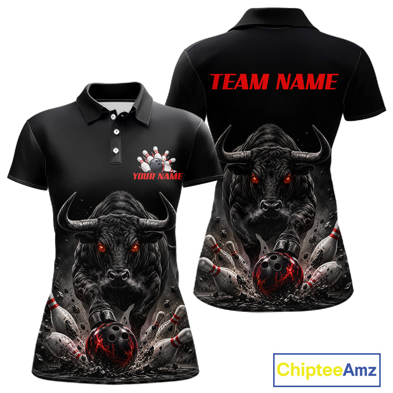 Funny Bowling Polo 1/4-Zip Shirt Angry Bull Bowling Jersey Custom Bowling Tournament Shirt