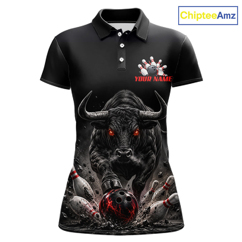 Funny Bowling Polo 1/4-Zip Shirt Angry Bull Bowling Jersey Custom Bowling Tournament Shirt
